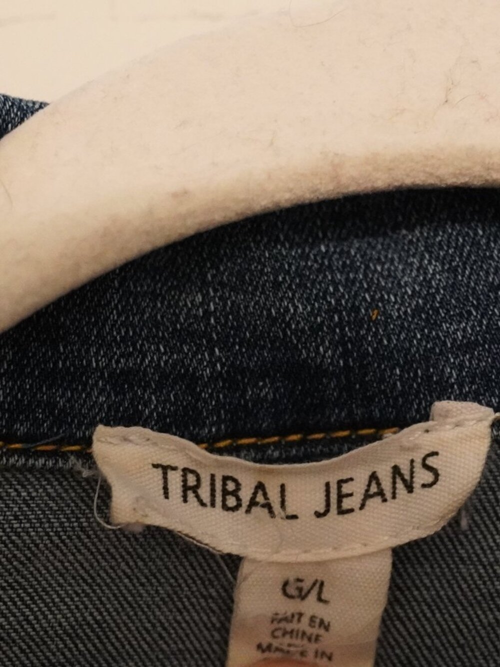 Tribal Jeans Distressed Denim Jacket Size Large Frayed Hem Button Front. Sz L. - Picture 2 of 4